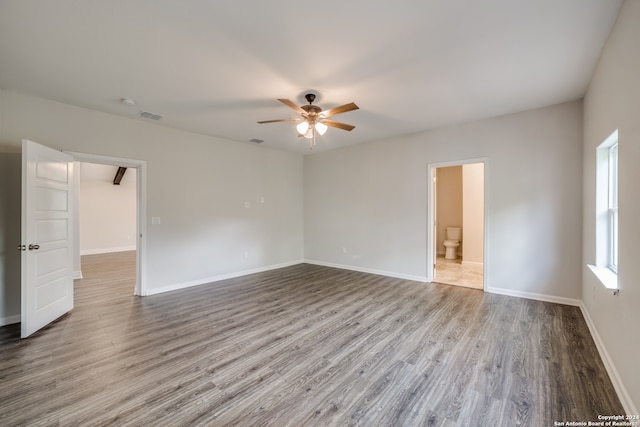 interior space with ceiling fan and hardwood / wood-style floors