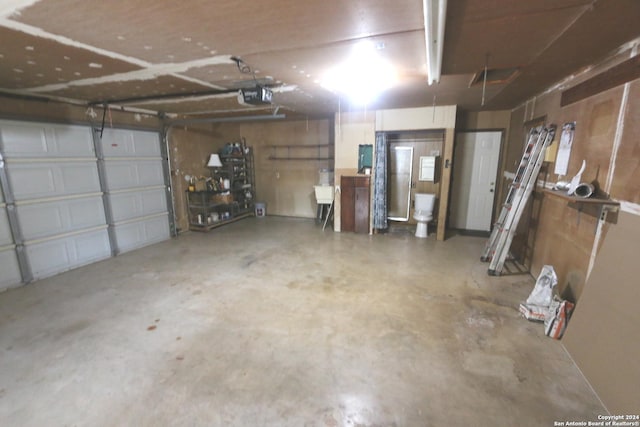 garage with a garage door opener