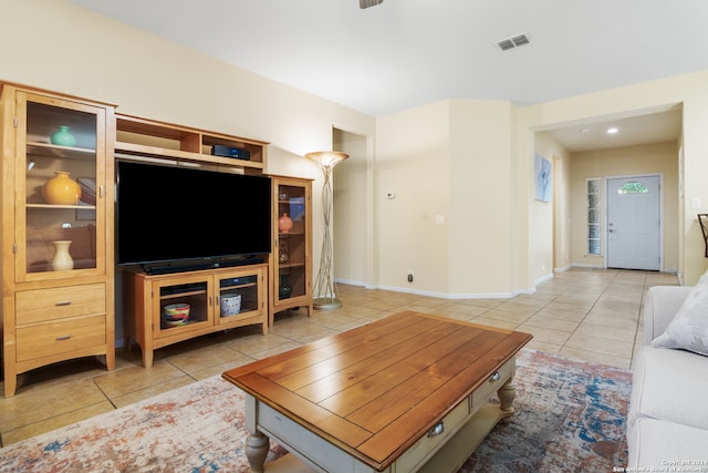 living room featuring light tile patterned floors