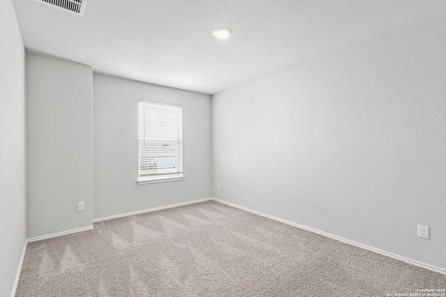 unfurnished room with light colored carpet and a textured ceiling