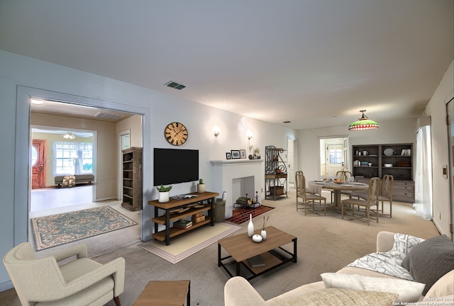 living room featuring carpet floors