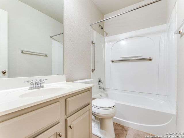 full bathroom featuring vanity, toilet, shower / washtub combination, and tile patterned floors