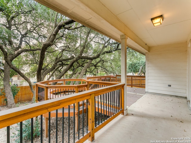 wooden balcony with a deck