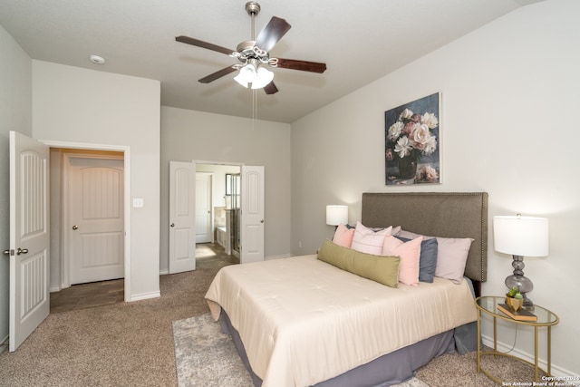 bedroom featuring carpet floors and ceiling fan