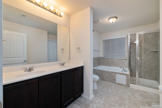 full bath featuring a garden tub, toilet, a sink, and visible vents