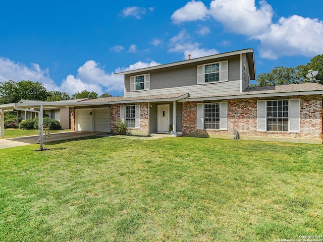 front of property with a carport and a front lawn