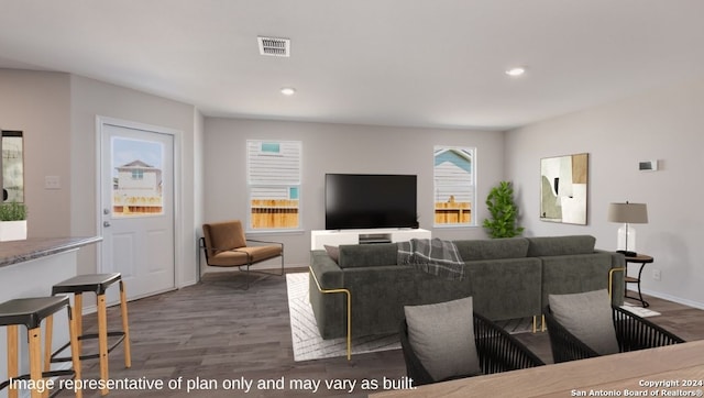 living room featuring dark hardwood / wood-style floors