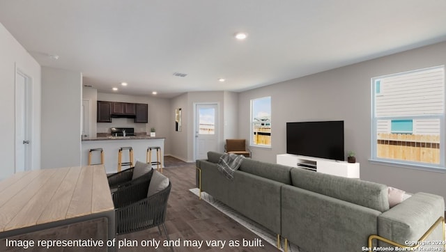 living room with dark wood-type flooring