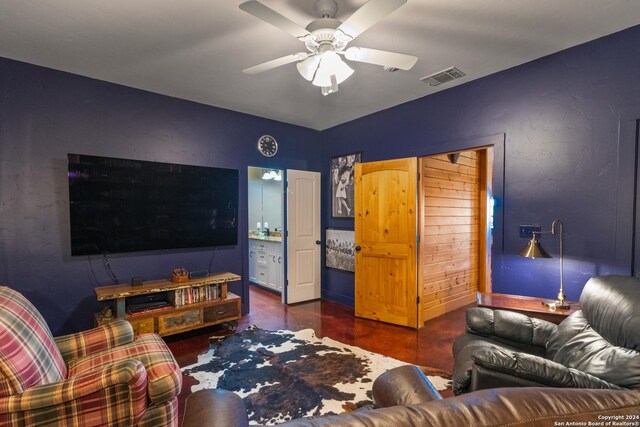 living room with ceiling fan