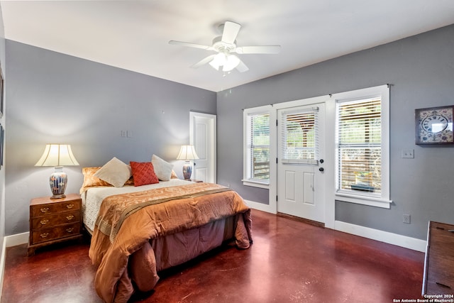 bedroom featuring ceiling fan