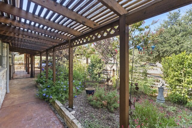 exterior space with a pergola