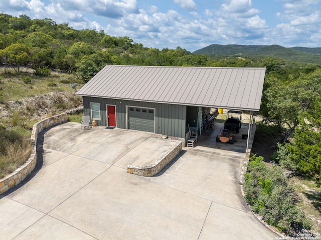 garage with a mountain view