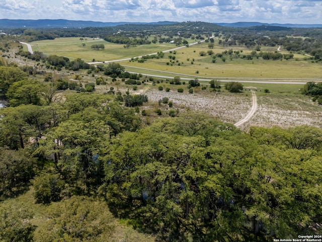 drone / aerial view with a mountain view and a rural view