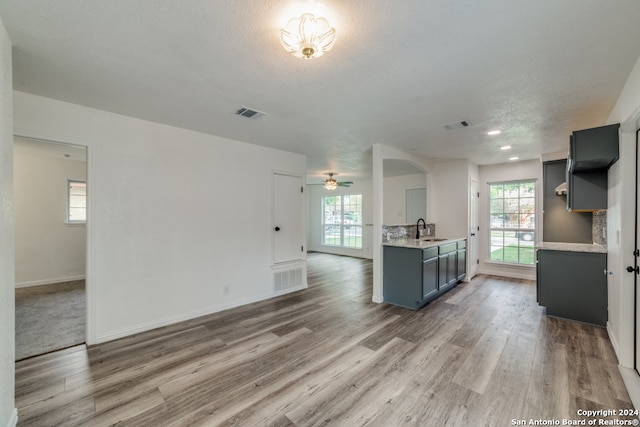 kitchen featuring hardwood / wood-style floors, sink, and a textured ceiling