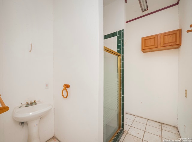 bathroom featuring a shower with door