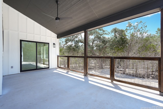 view of patio featuring ceiling fan