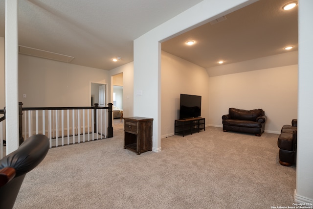 living room featuring light colored carpet