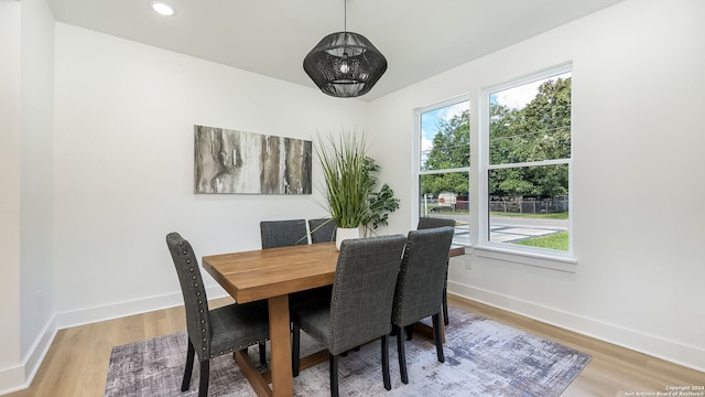 dining space with hardwood / wood-style flooring