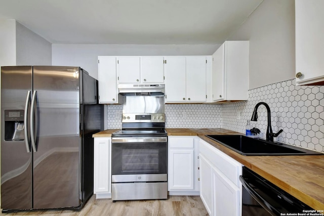 kitchen featuring white cabinetry, appliances with stainless steel finishes, tasteful backsplash, and sink