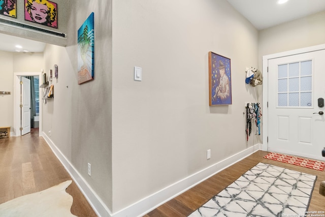 foyer entrance with wood-type flooring