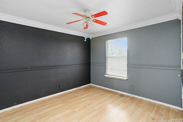 spare room featuring light wood-type flooring and crown molding