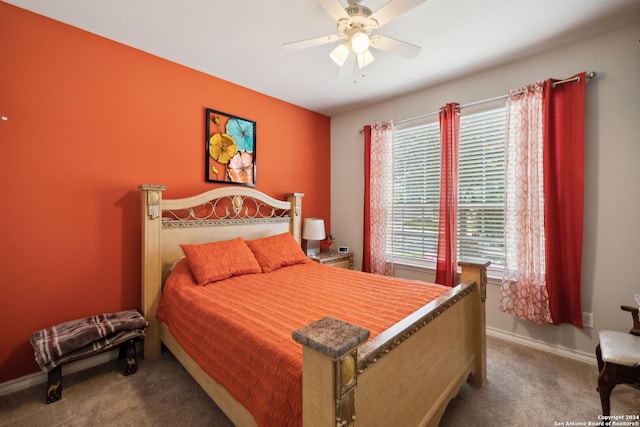 bedroom featuring carpet flooring and ceiling fan