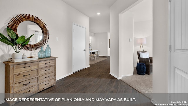 hallway with dark wood-type flooring