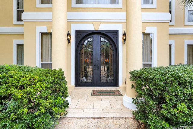 property entrance with french doors