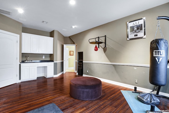 interior space featuring dark hardwood / wood-style flooring and sink