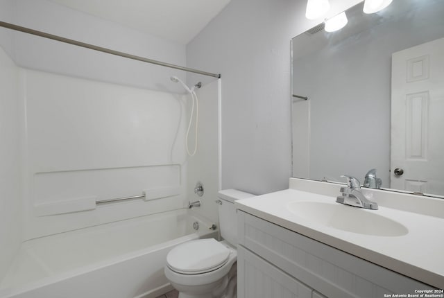 full bathroom with shower / bathing tub combination, vanity, and toilet