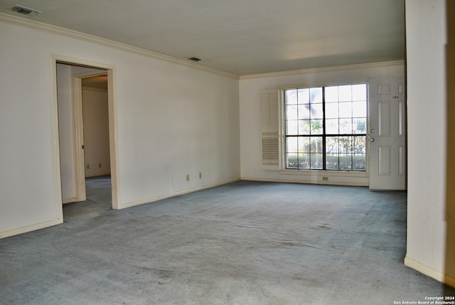 empty room featuring carpet and ornamental molding