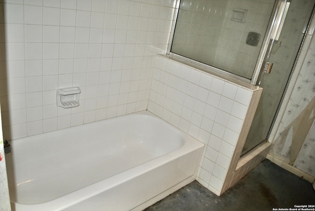 bathroom with plus walk in shower