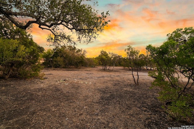 yard at dusk featuring a rural view