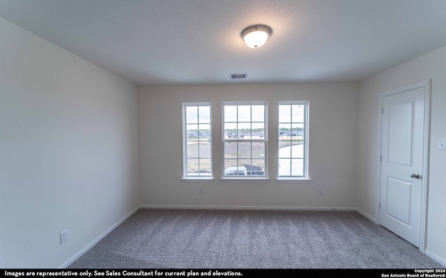 carpeted spare room with a textured ceiling