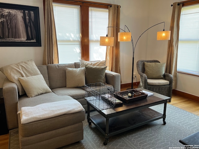 living room with hardwood / wood-style floors