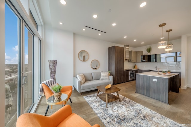 living room with light hardwood / wood-style flooring and plenty of natural light