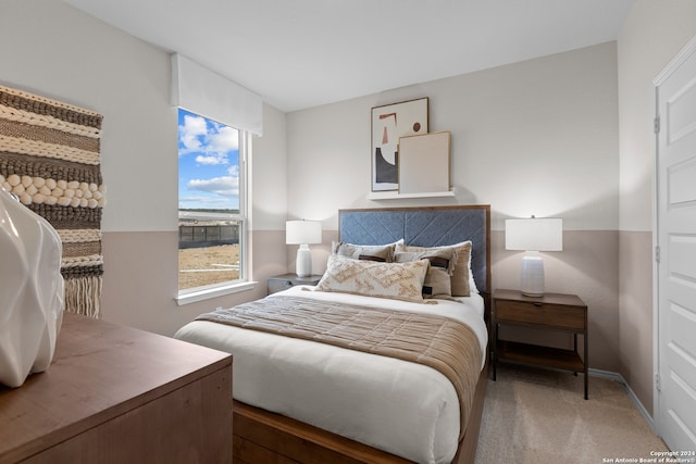 bedroom featuring dark colored carpet