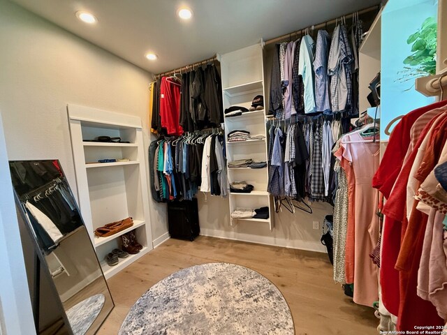 spacious closet with light hardwood / wood-style flooring