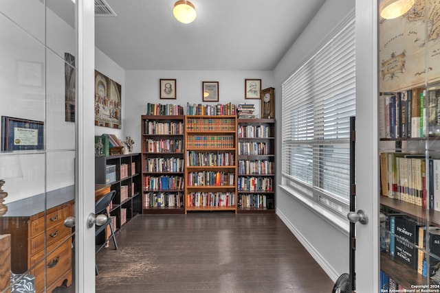 interior space with dark hardwood / wood-style flooring