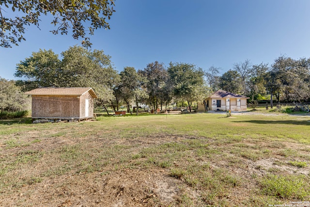 view of yard featuring a shed