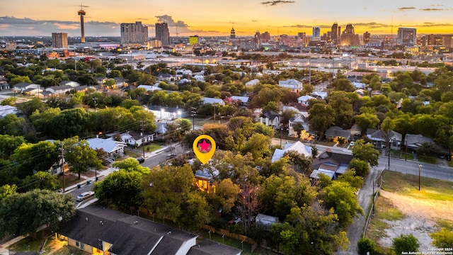 view of aerial view at dusk