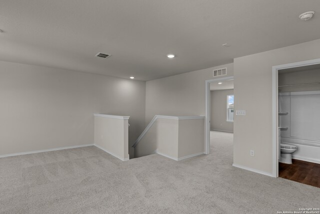 interior space with light colored carpet and a closet