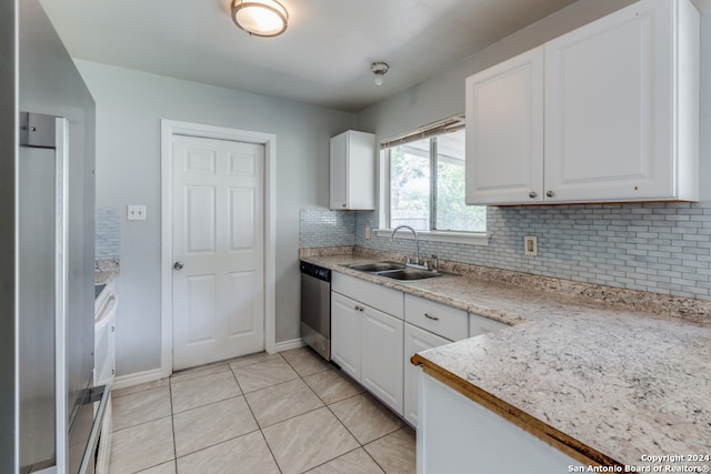 kitchen featuring sink, white cabinetry, decorative backsplash, and dishwasher