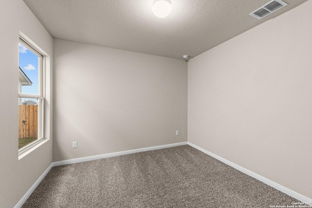 empty room with carpet flooring and a textured ceiling