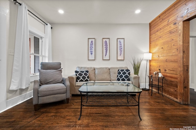 living room featuring dark hardwood / wood-style floors