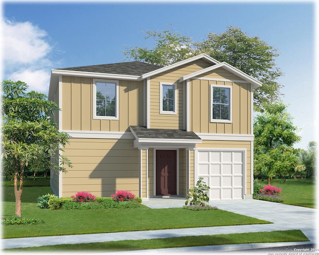 view of front facade with a garage and a front yard