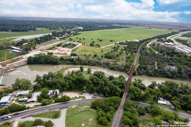 bird's eye view with a rural view and a water view