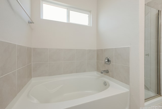 bathroom with shower with separate bathtub