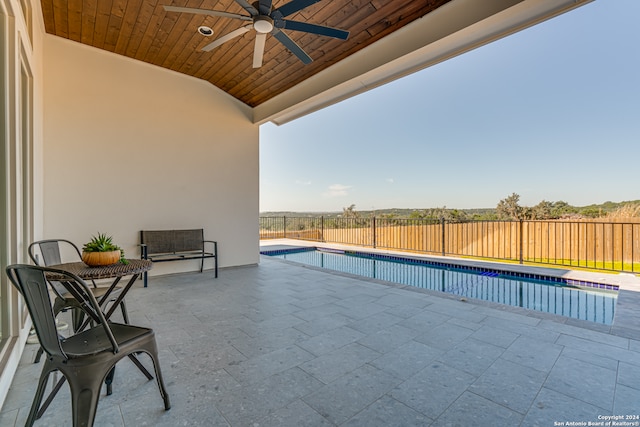 view of swimming pool with ceiling fan