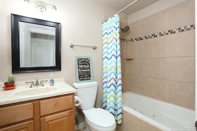 full bathroom with vanity, toilet, and shower / bath combo with shower curtain